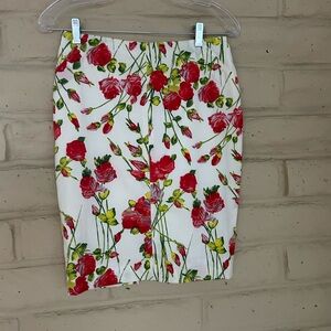 Ann Taylor Red and Yellow Floral Pencil Skirt